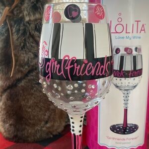 Hand painted Lolita love my wine friends forever wine glass.